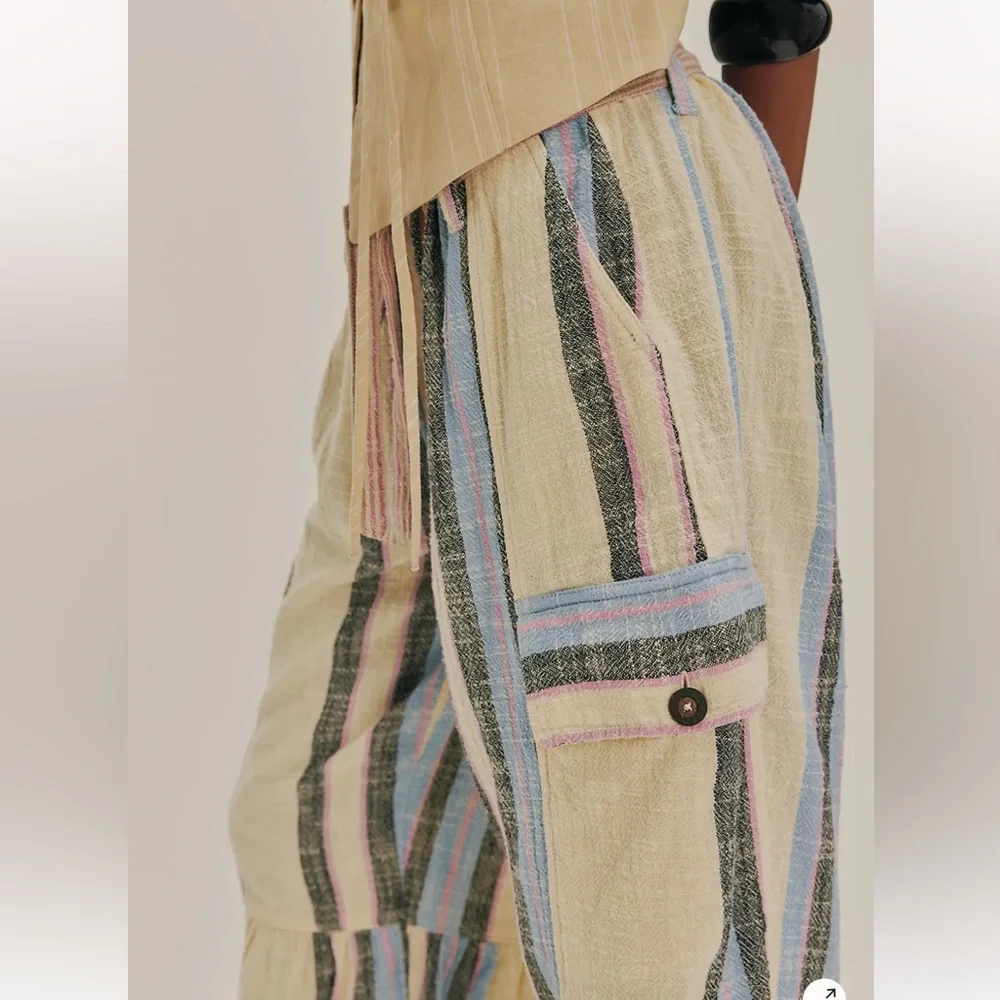 Free People Beige and Blue Striped Pants - Picture 2 of 4